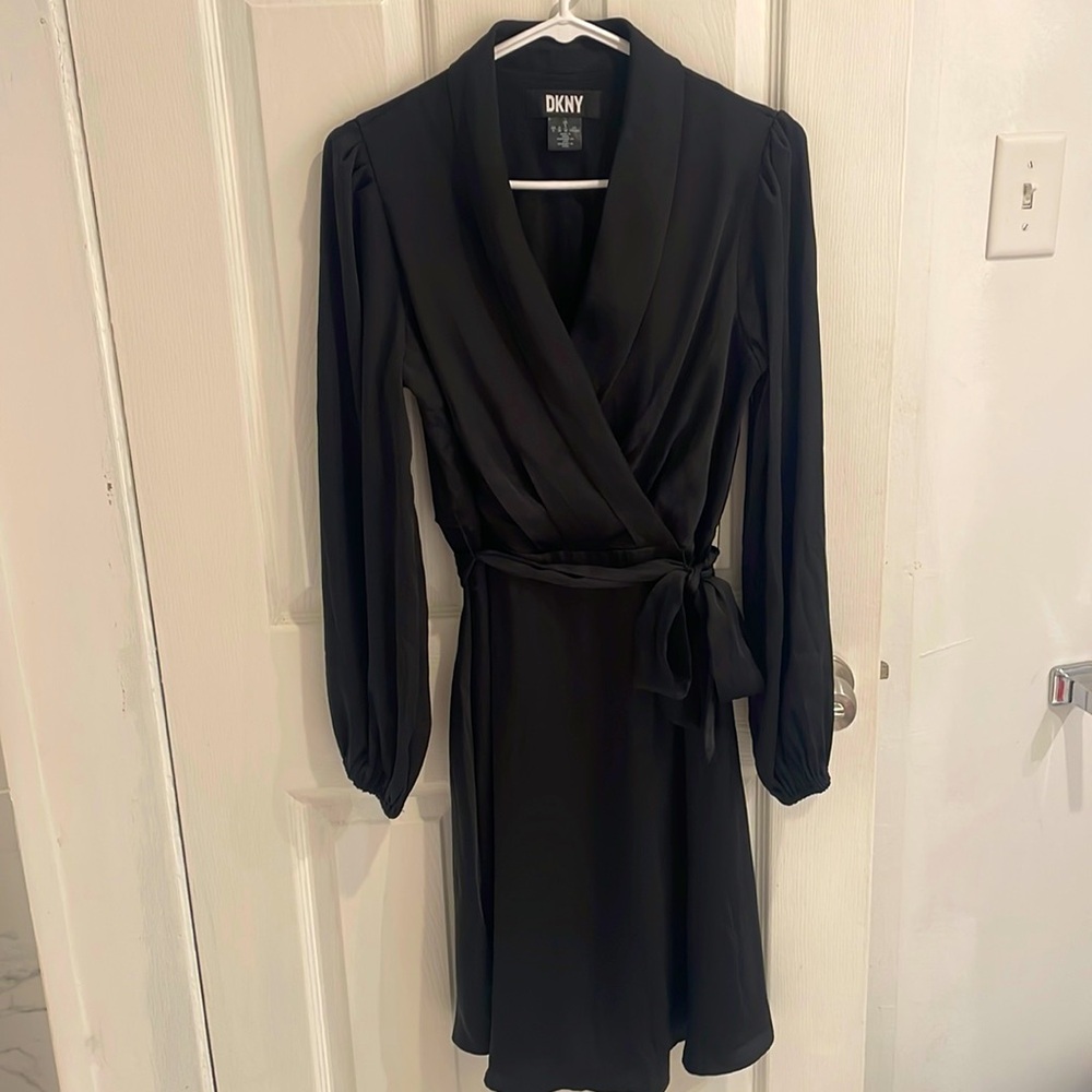 DKNY BLACK DRESS SATIN MIDI DRESS SIZE 6